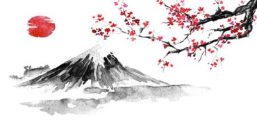 Flor de cerejeira japonesa interpretando as lendas do folclore japonês tradicionais