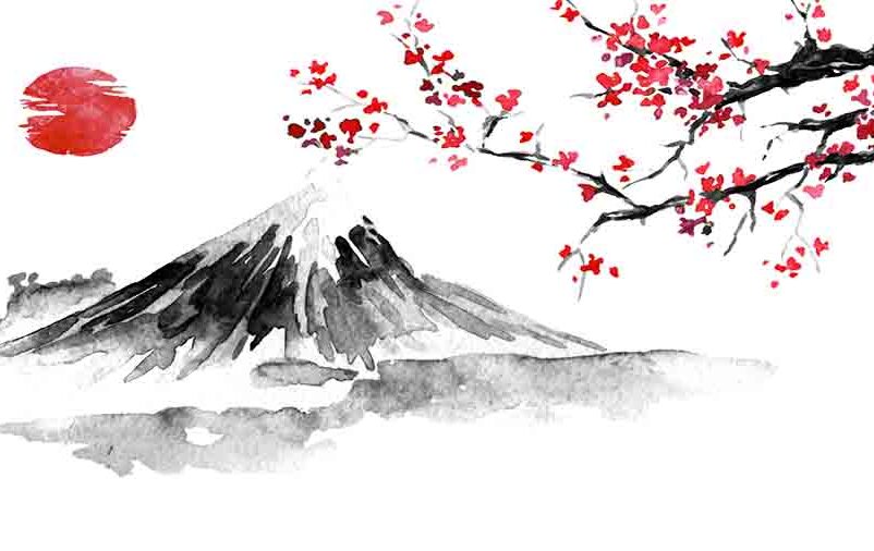 Flor de cerejeira japonesa interpretando as lendas do folclore japonês tradicionais